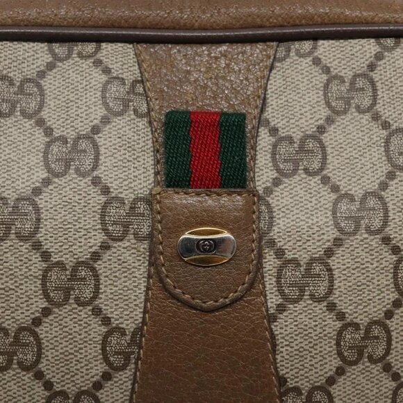 GUCCI GG Supreme Web Sherry Line Clutch Bag PVC Beige Gold - Picture 13 of 16